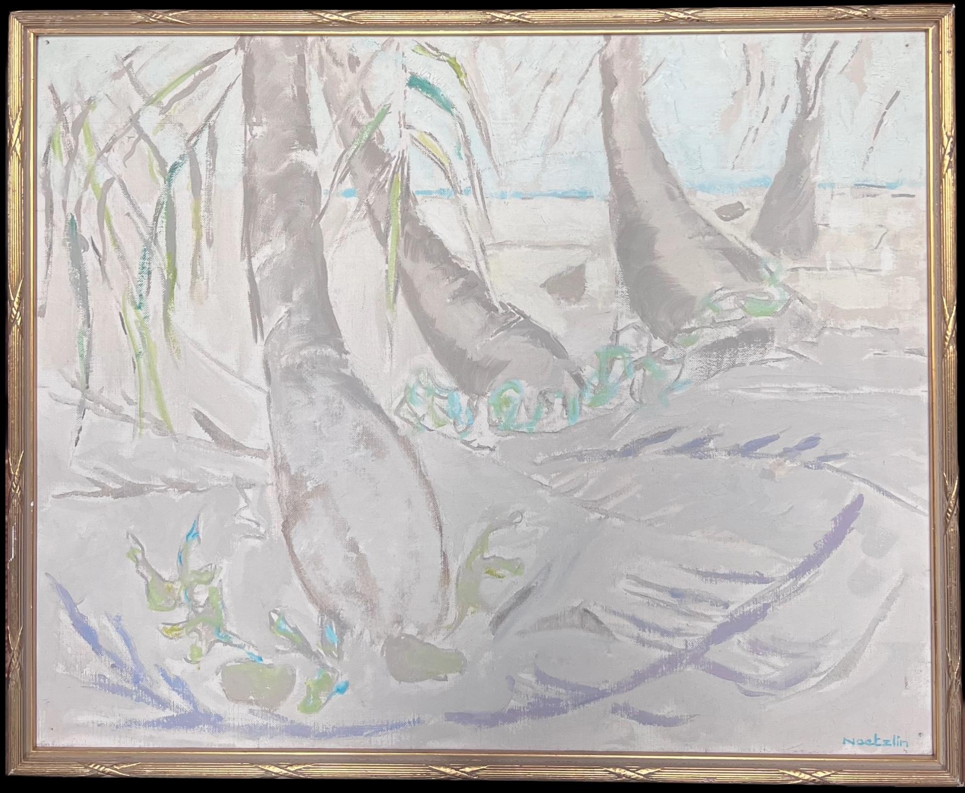 Modernist 20th Century French Oil Painting Trees in Tropical Coastal Landscape