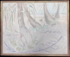 Modernist 20th Century French Oil Painting Trees in Tropical Coastal Landscape