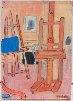Pink Artist's Studio Interior with Easel French Modernist 20th Century Painting