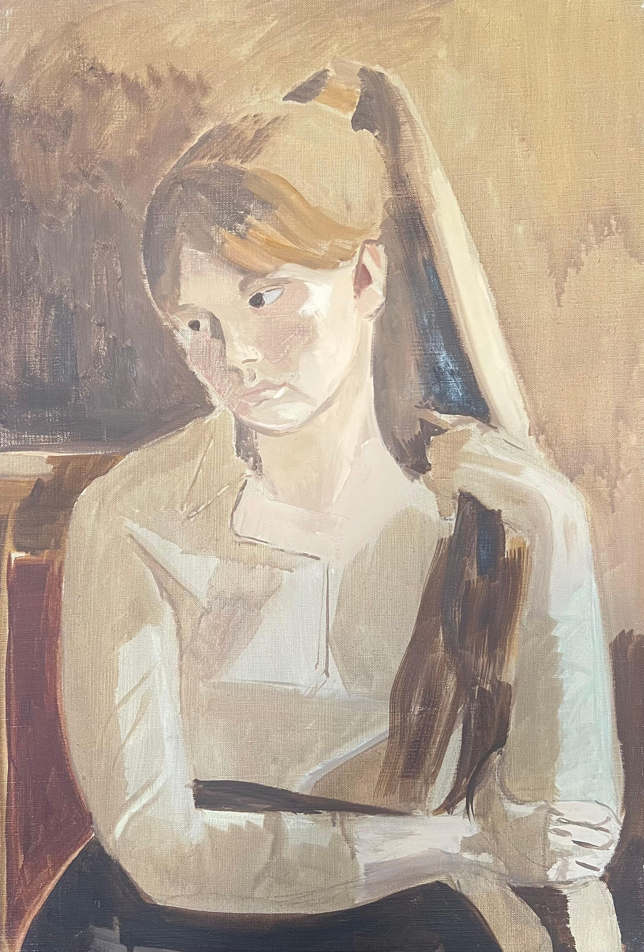 Porträt einer jungen Frau in Beige 20. Jahrhundert Französisch Modernist Ölgemälde