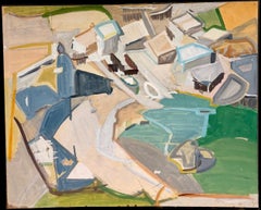 Post-Cubist Gouache Painting on Paper, Mid-20th Century, Unframed