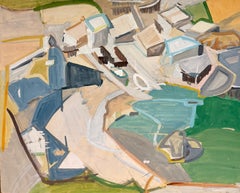 Post-Cubist Gouache Painting on Paper, Mid-20th Century, Unframed