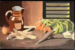 Pittura a olio su tela post-cubista, 24x36 pollici, metà del XX secolo Verdure