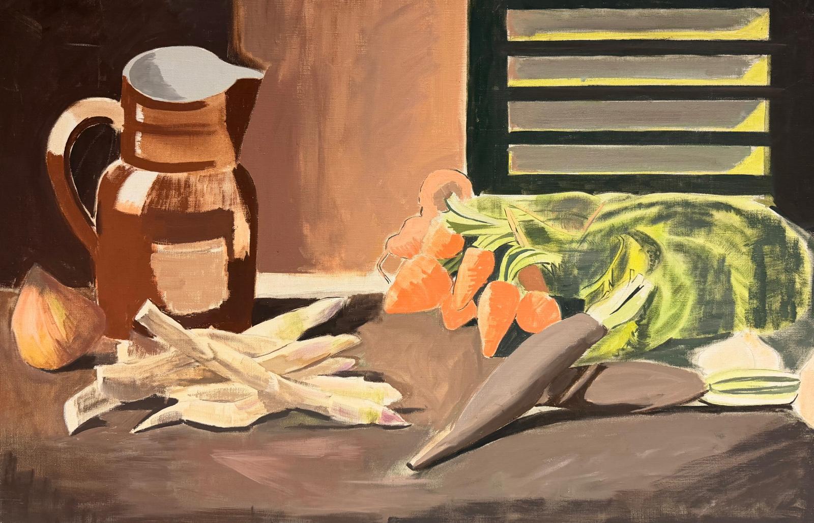 Post-Cubist Oil Painting on Canvas, 24x36 Inches, Mid-20th Century Vegetables