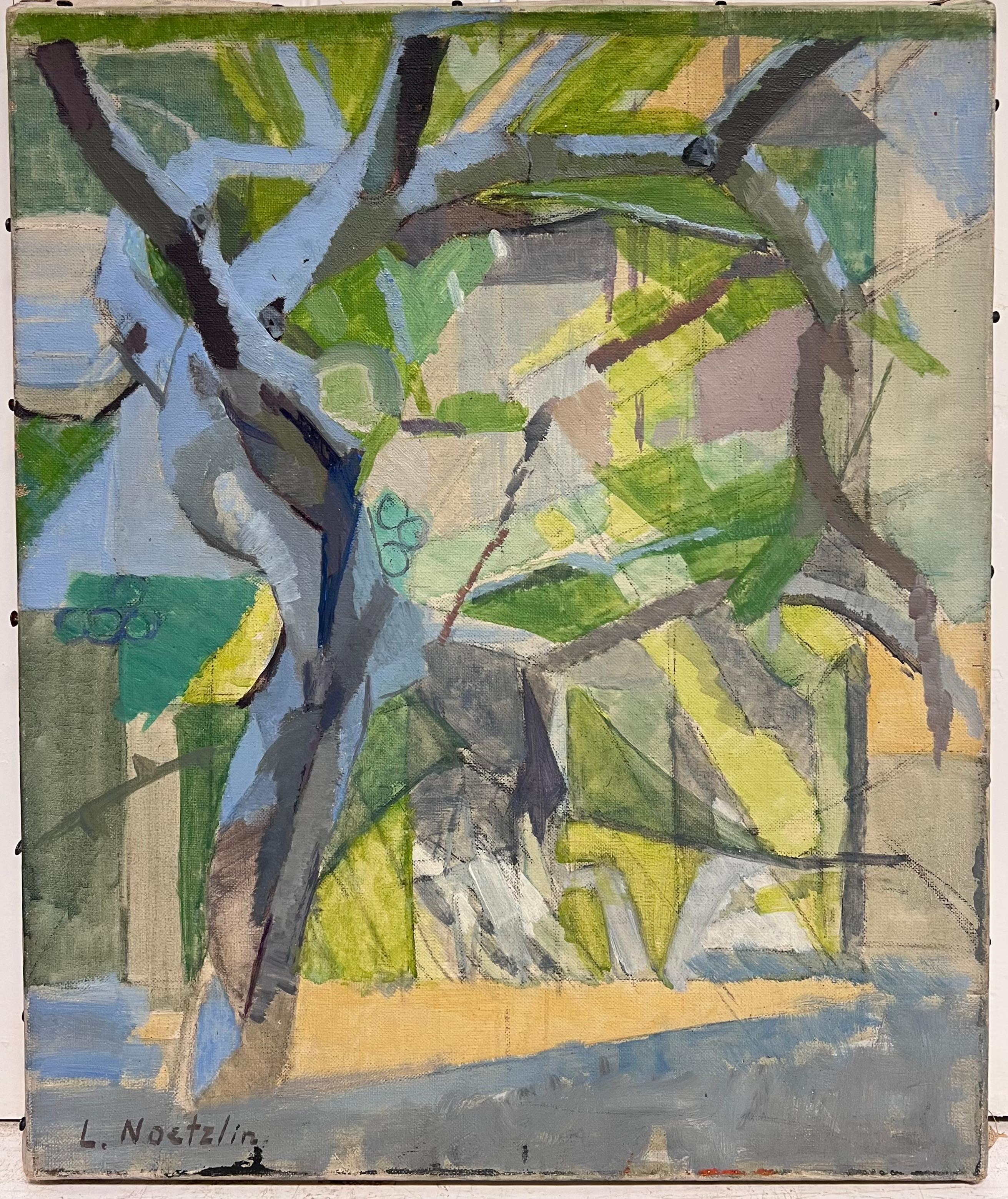 Pittura ad olio cubista francese del XX secolo firmata Costruzione di una città - Painting di Laure Noetzin-Azam (French 1929-2024)