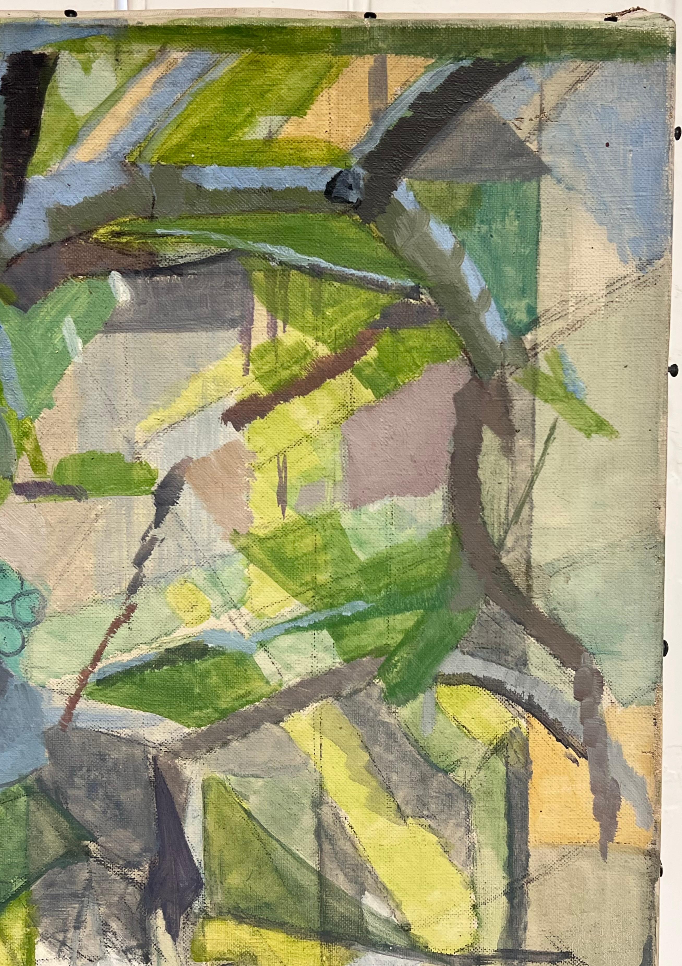 Pittura ad olio cubista francese del XX secolo firmata Costruzione di una città - Landscape Painting Grigio di Laure Noetzin-Azam (French 1929-2024)