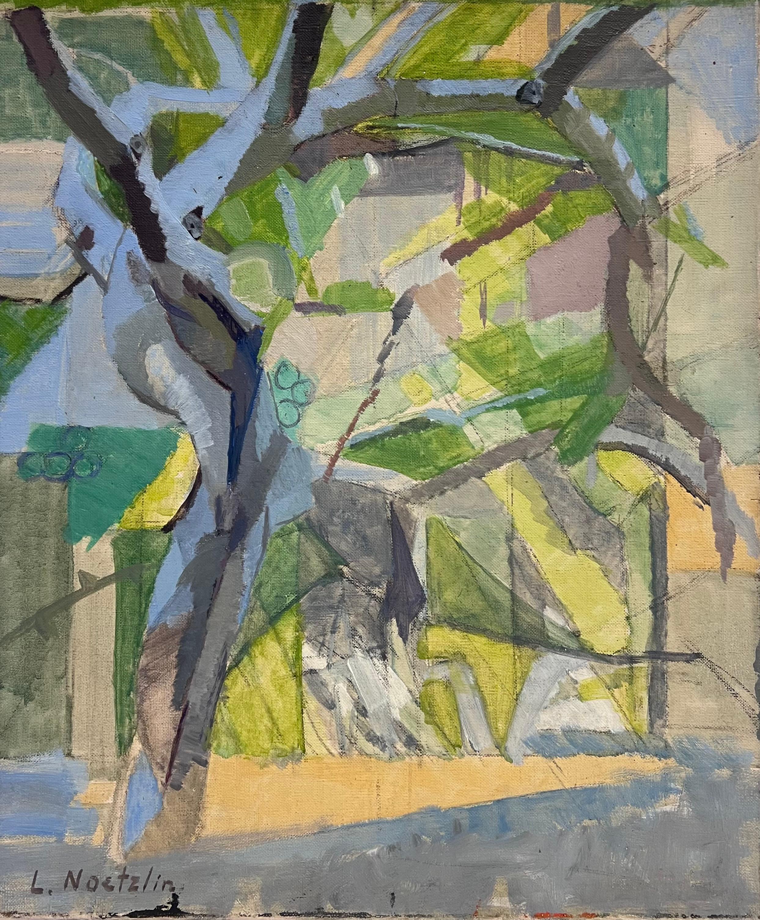 Signed 20th Mid Century French Cubist Oil Painting Construction of a Town