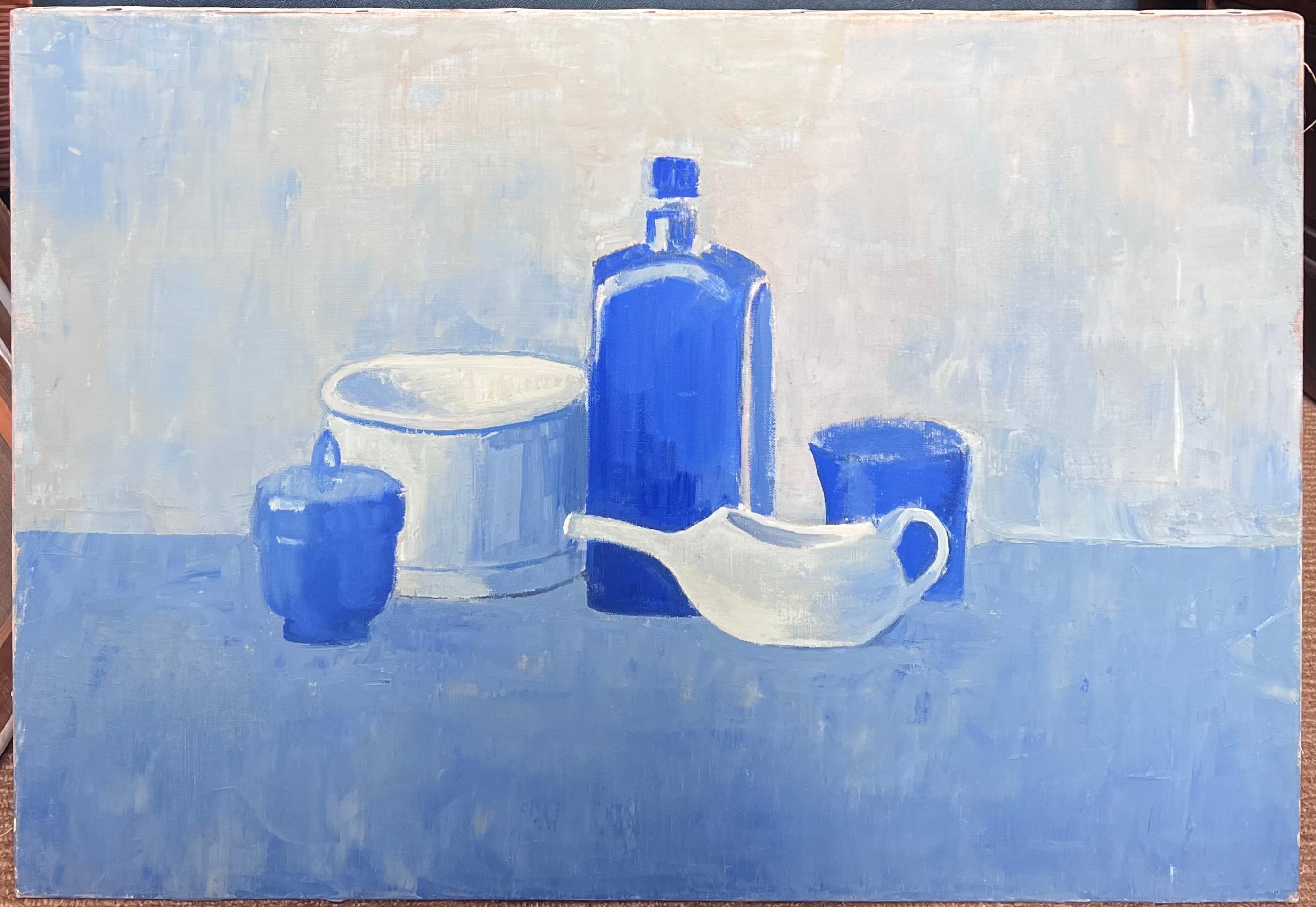 Stilleben in Blau 20. Jahrhundert Französisch Modernist Ölgemälde – Painting von Laure Noetzin-Azam (French 1929-2024)