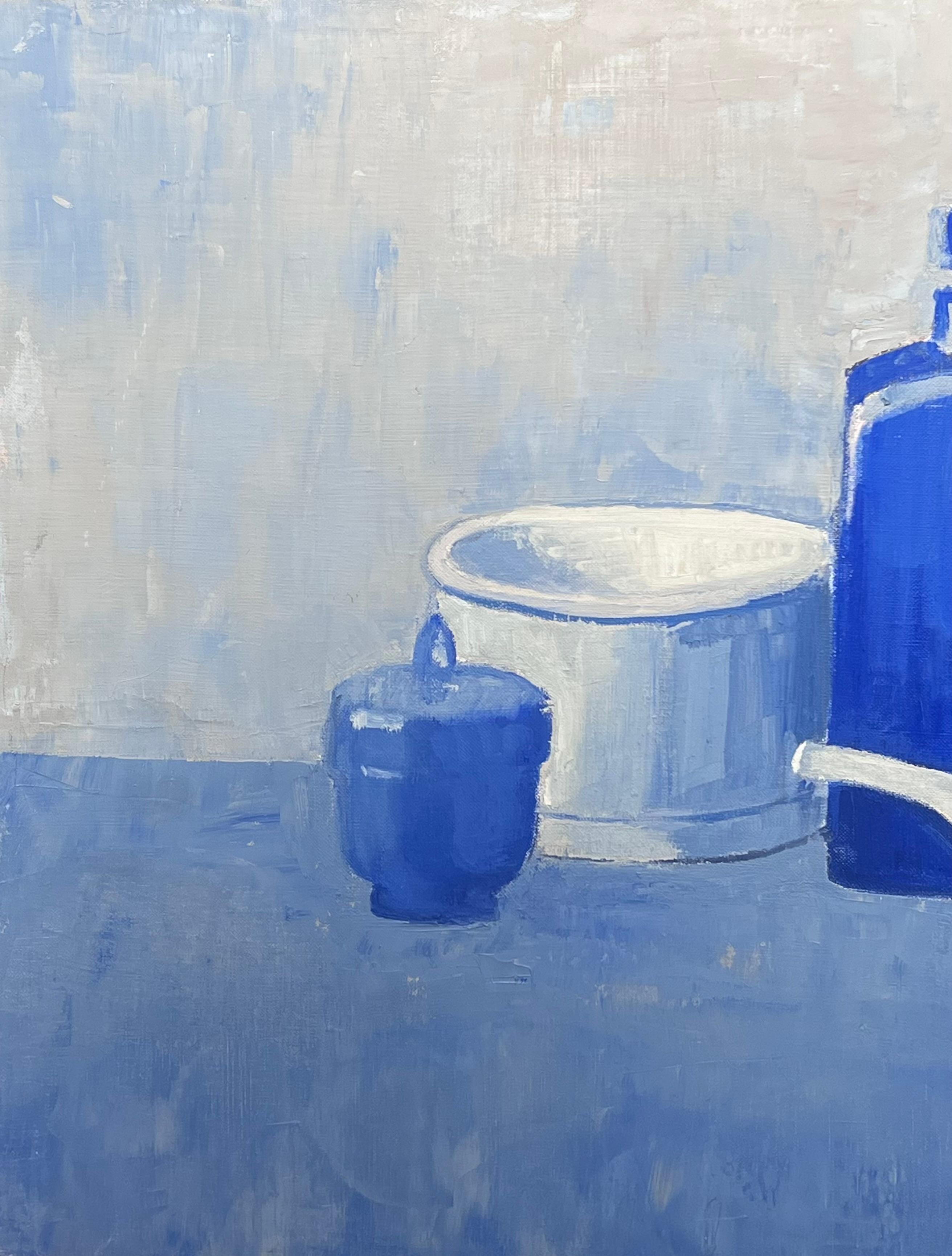 Stilleben in Blau 20. Jahrhundert Französisch Modernist Ölgemälde im Angebot 1