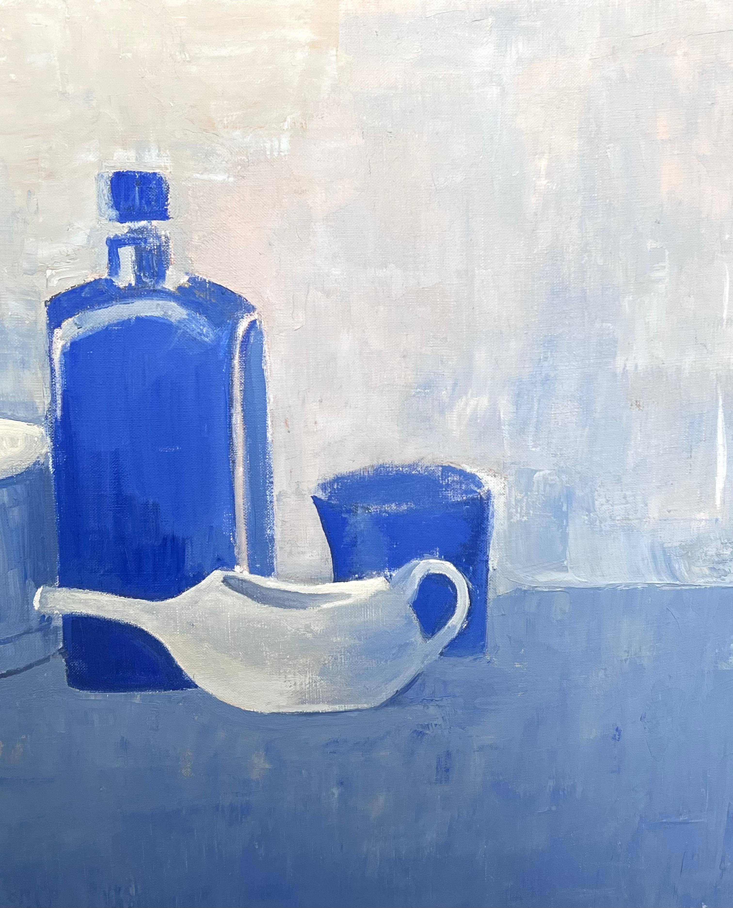 Stilleben in Blau 20. Jahrhundert Französisch Modernist Ölgemälde im Angebot 2