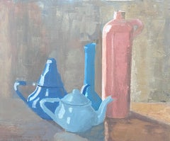 Still Life with Blue Teapots 
Tall Rose Bottle French Post Oil Painting