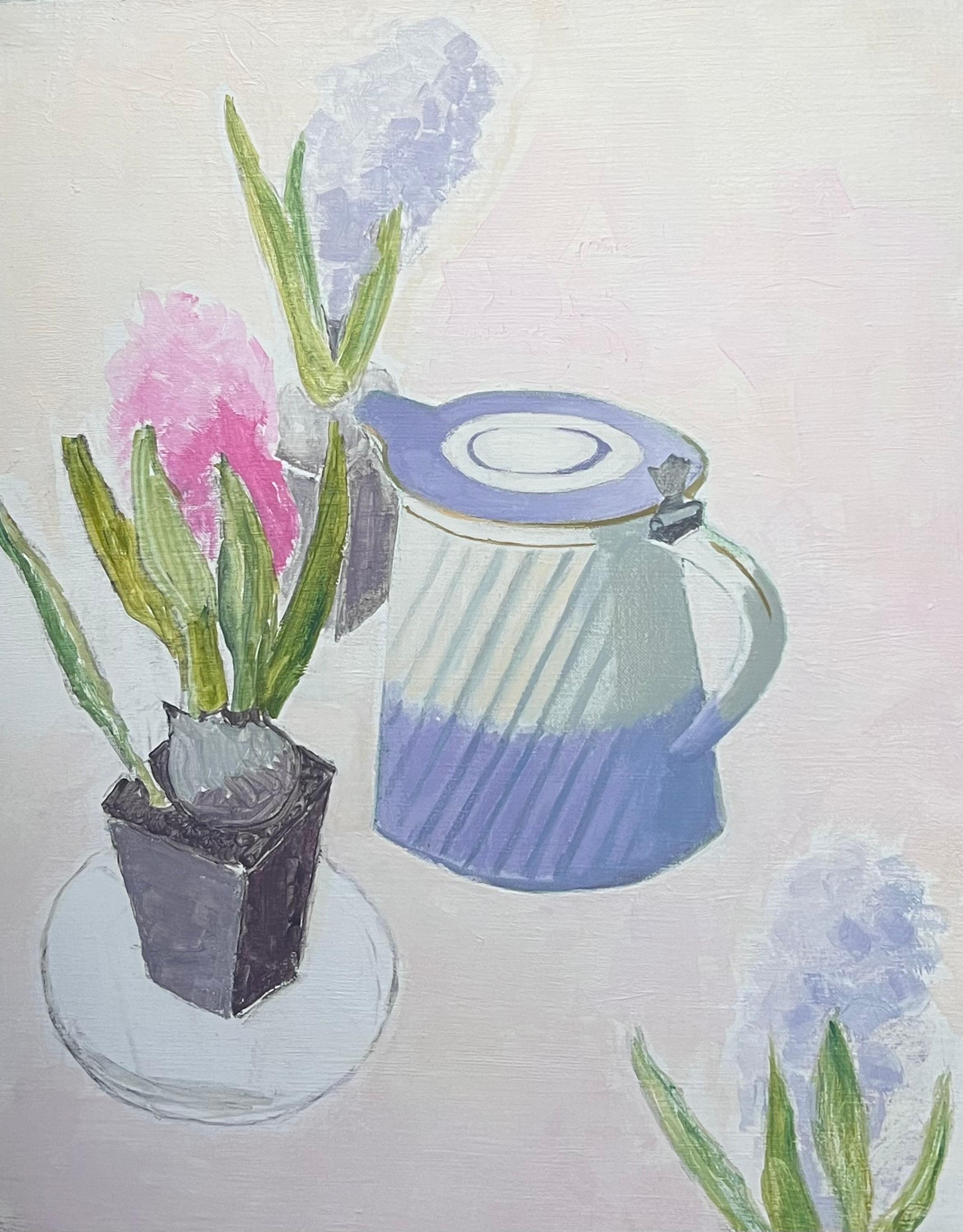 Laure Noetzin-Azam (French 1929-2024) Still-Life Painting - Still Life with Enamel Jug and Flowering Bulbs French Modernist Oil Painting