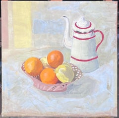 Sunlit Still Life with Oranges & Lemons 20th Century French Post Oil Painting