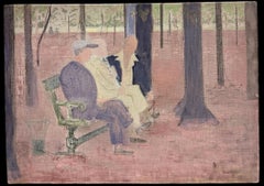 The Gentleman's Park Bench French Modernist 20th Century Oil on Canvas, 13x18 in