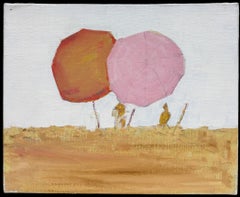 Two Figures Beneath Colourful Parasols French Modernist 20th Century Painting