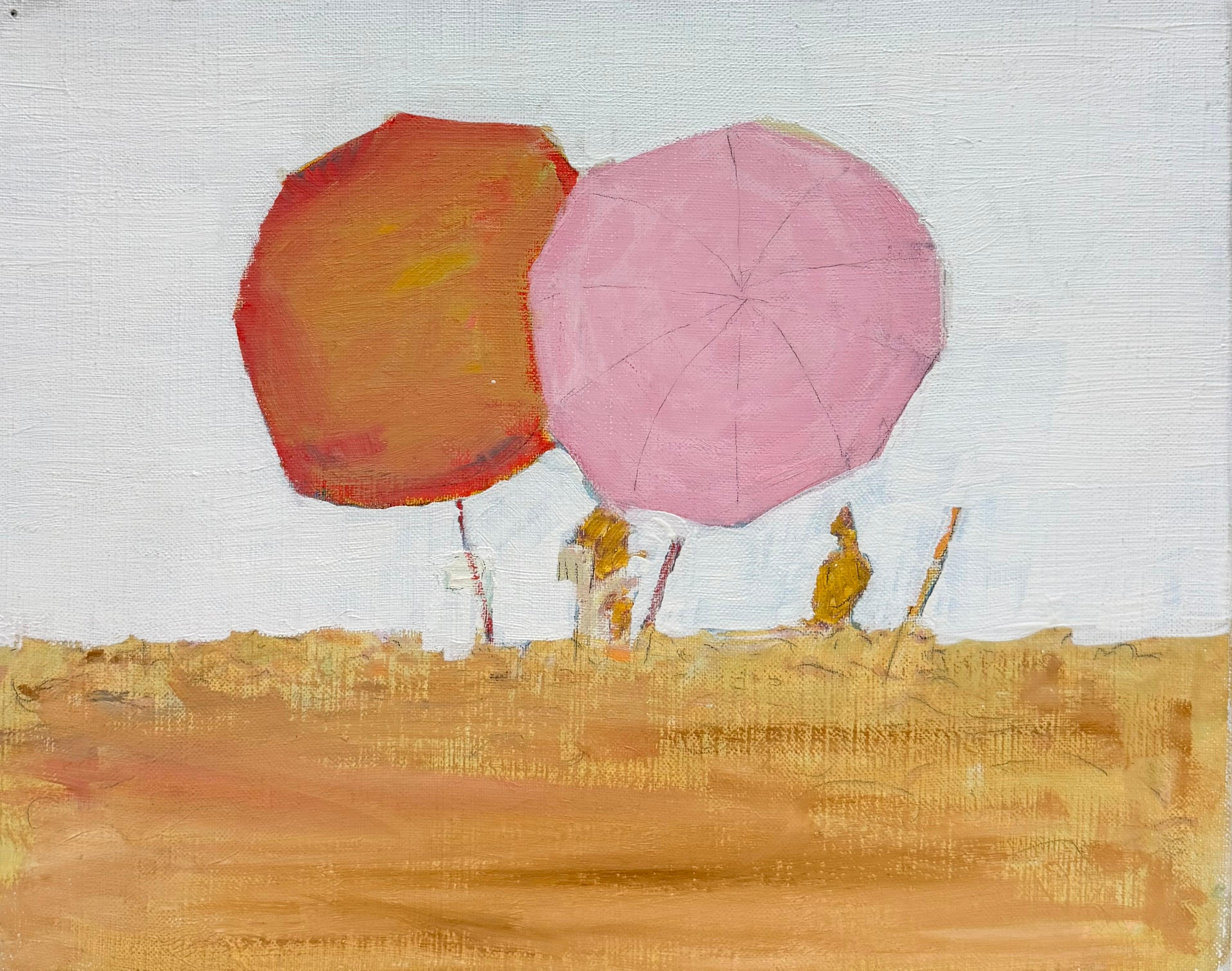 Due figure sotto ombrelloni colorati. Pittura modernista francese del XX secolo