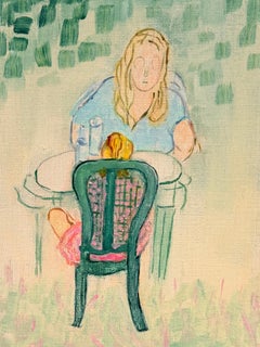 Woman Enjoying a Picnic with a Child French Modernist 20th Century Painting