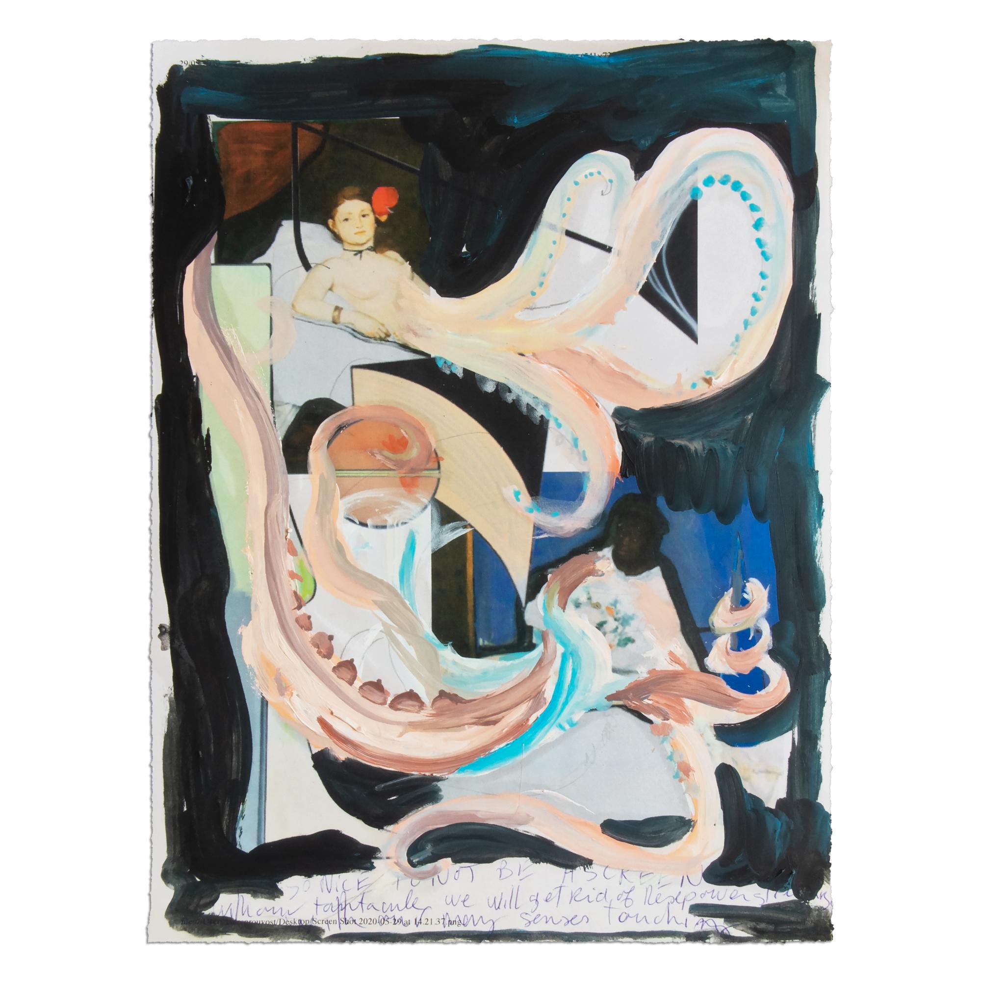 Laure Prouvost (française, née en 1978)
C'est bien de ne pas être un écran, 2020
Support : Impression pigmentaire numérique, sur Hahnemühle Photo Rag
Dimensions : 54 x 40 cm (21.25 x 15.75 in)
Edition de 20 exemplaires : signés et numérotés à la