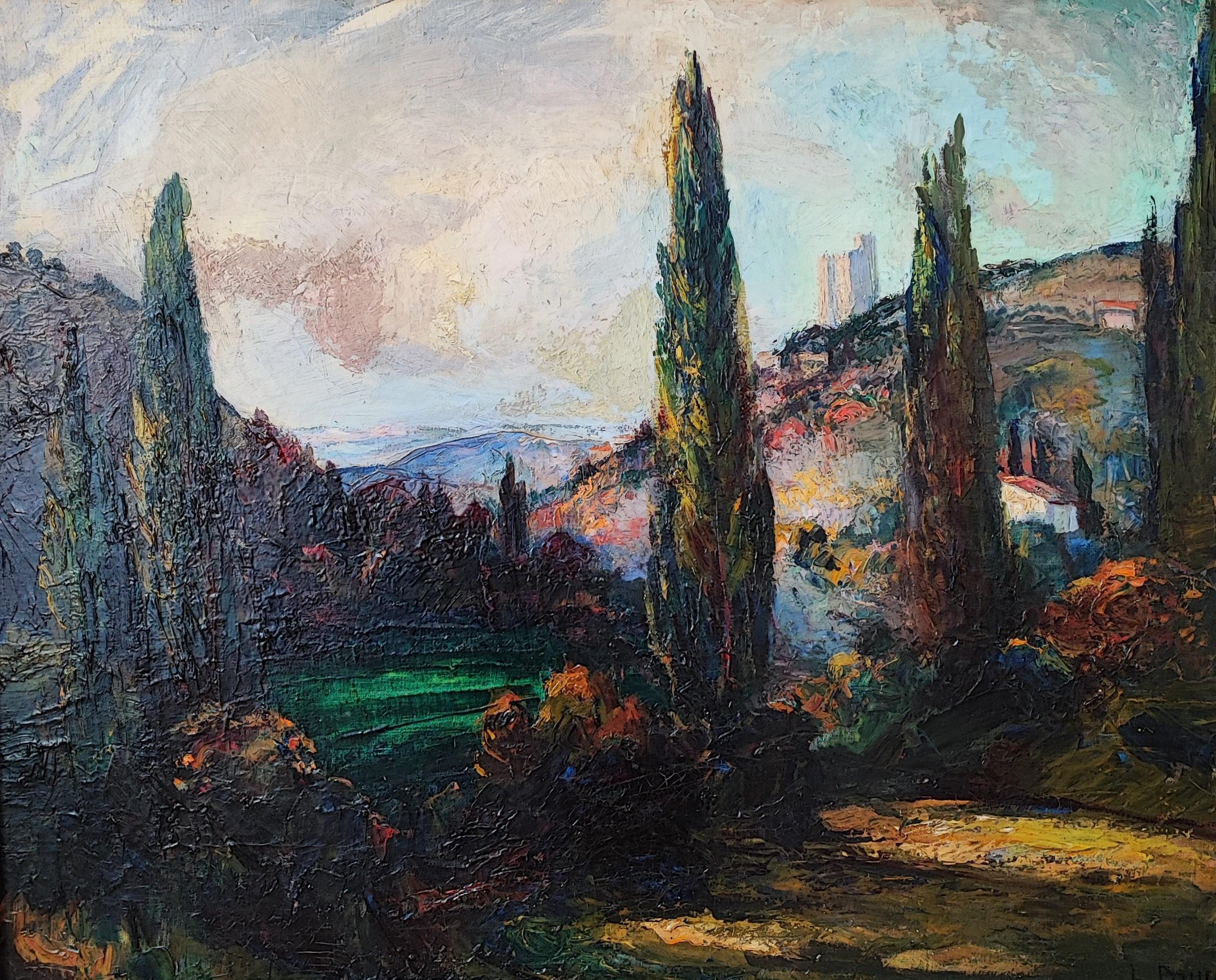 Laure Stella Bruni Landscape Painting - Landscape with cypresses