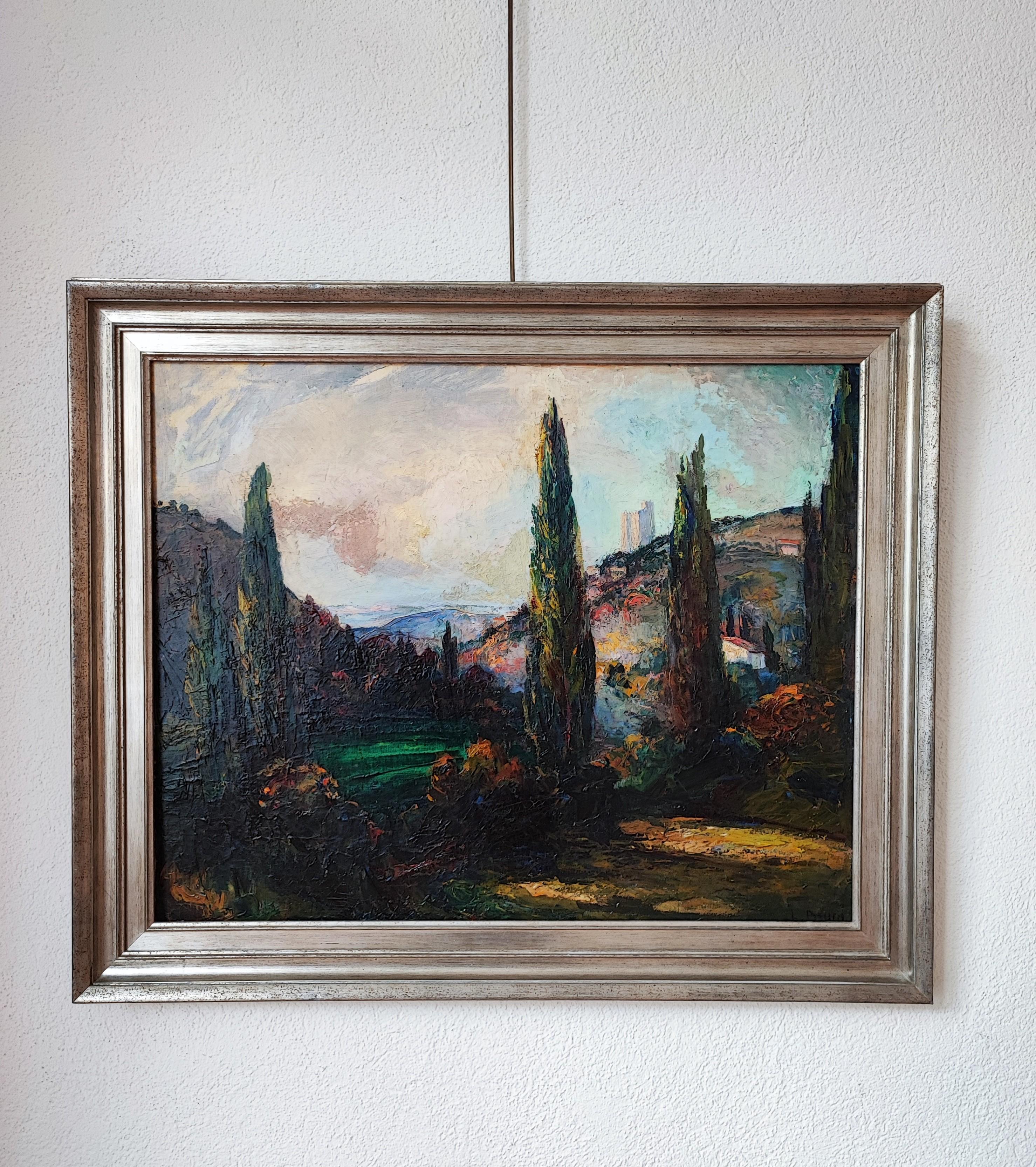 Landscape with cypresses - Painting by Laure Stella Bruni