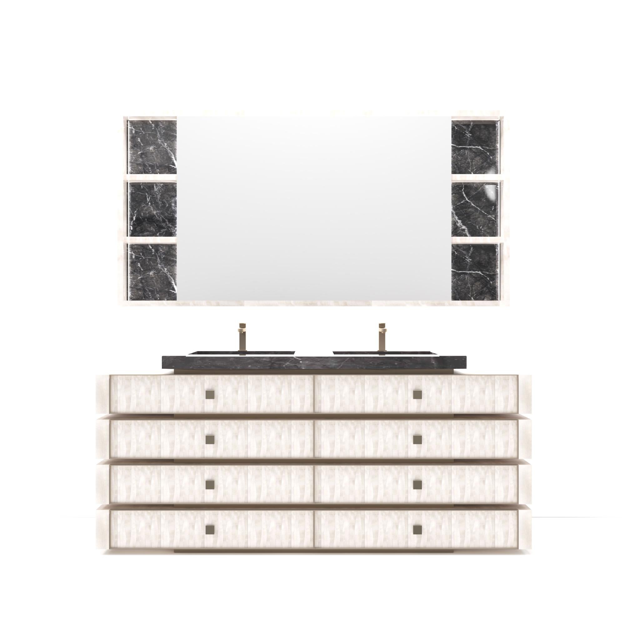 Armario TB L'Aure de Estro Collezioni
Dimensiones:  An 180/220 x Pr 50 x Al 90 cm
Materiales: Madera, Mármol, Metal. 

Armario independiente fabricado con estructura de madera maciza. La encimera es de estructura de mármol de 6 cm con un fregadero