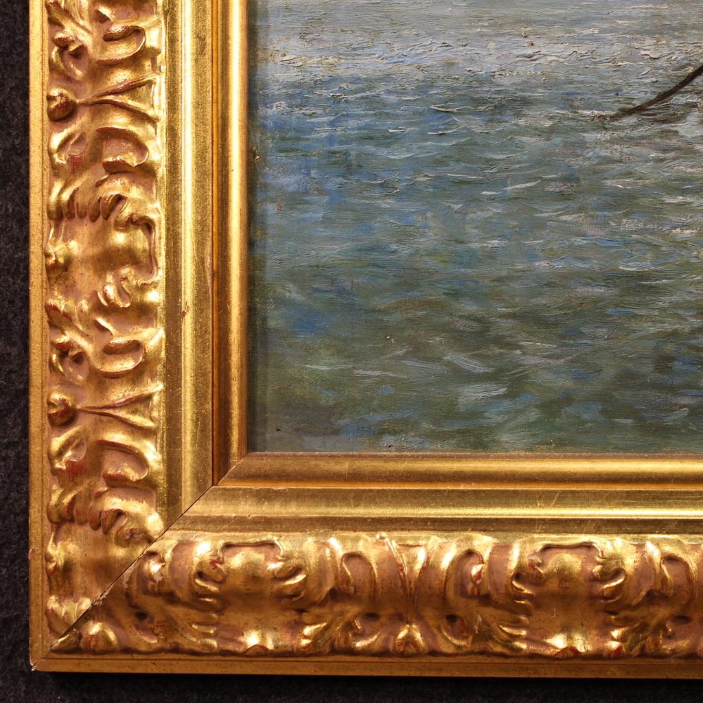 19th Century Oil on Canvas Spanish Signed and Dated Painting Seascape with Boats in vendita 7