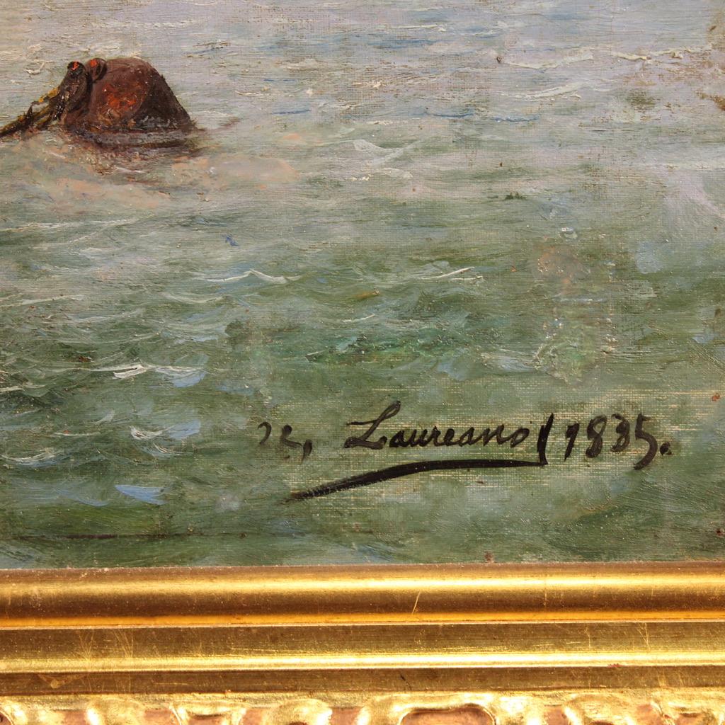 19th Century Oil on Canvas Spanish Signed and Dated Painting Seascape with Boats in vendita 1