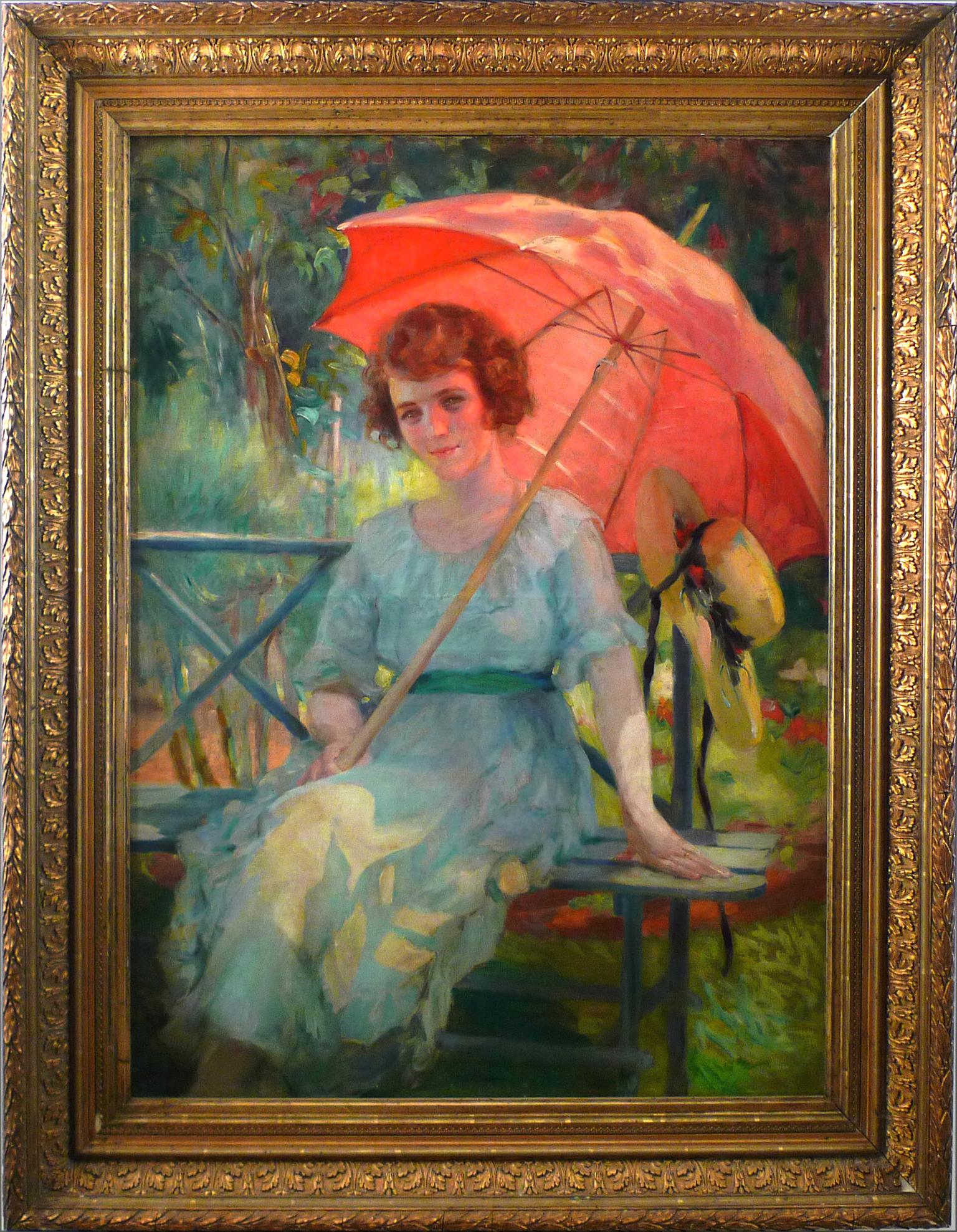 "Bajo el parasol", Siglo XX Óleo sobre lienzo Atribuido a Laureano Barrau