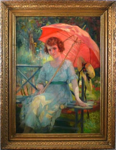 « Under the Parasol », huile sur toile du 20e siècle attribuée à Laureano Barrau