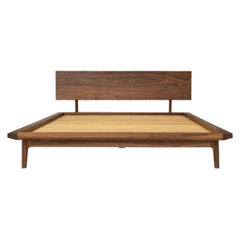 Vintage Laurel Bed, Modern Walnut Platform Queen Bed with Ash Slats