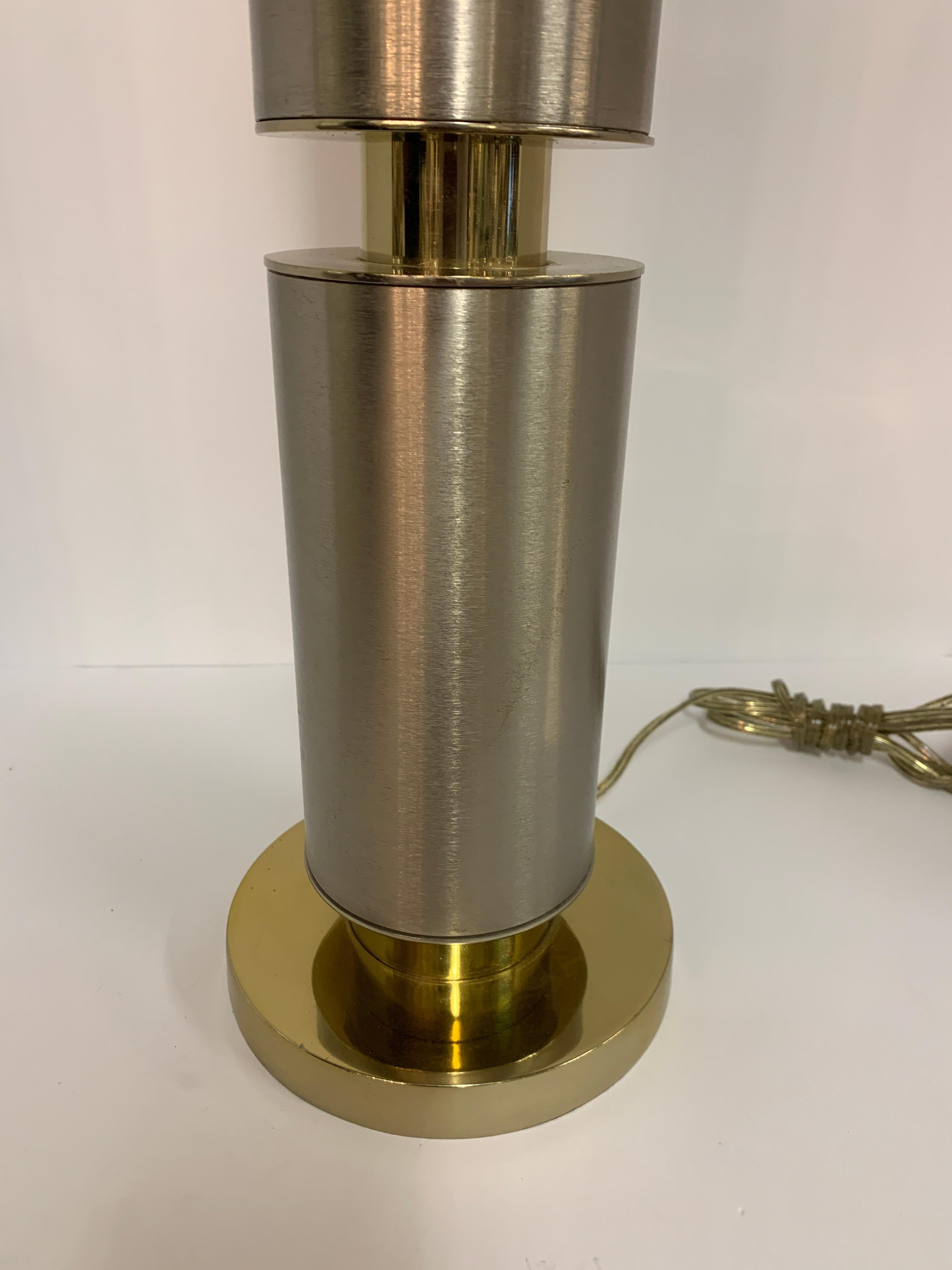 American Laurel Brushed Steel and Brass Lamp For Sale