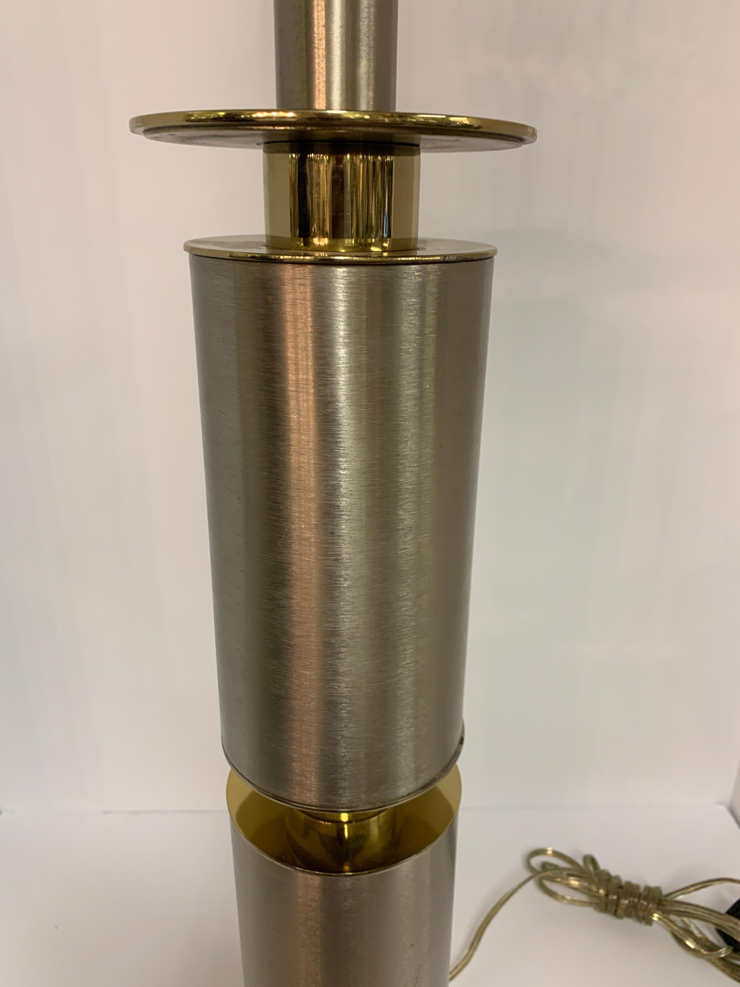 Machine-Made Laurel Brushed Steel and Brass Lamp For Sale