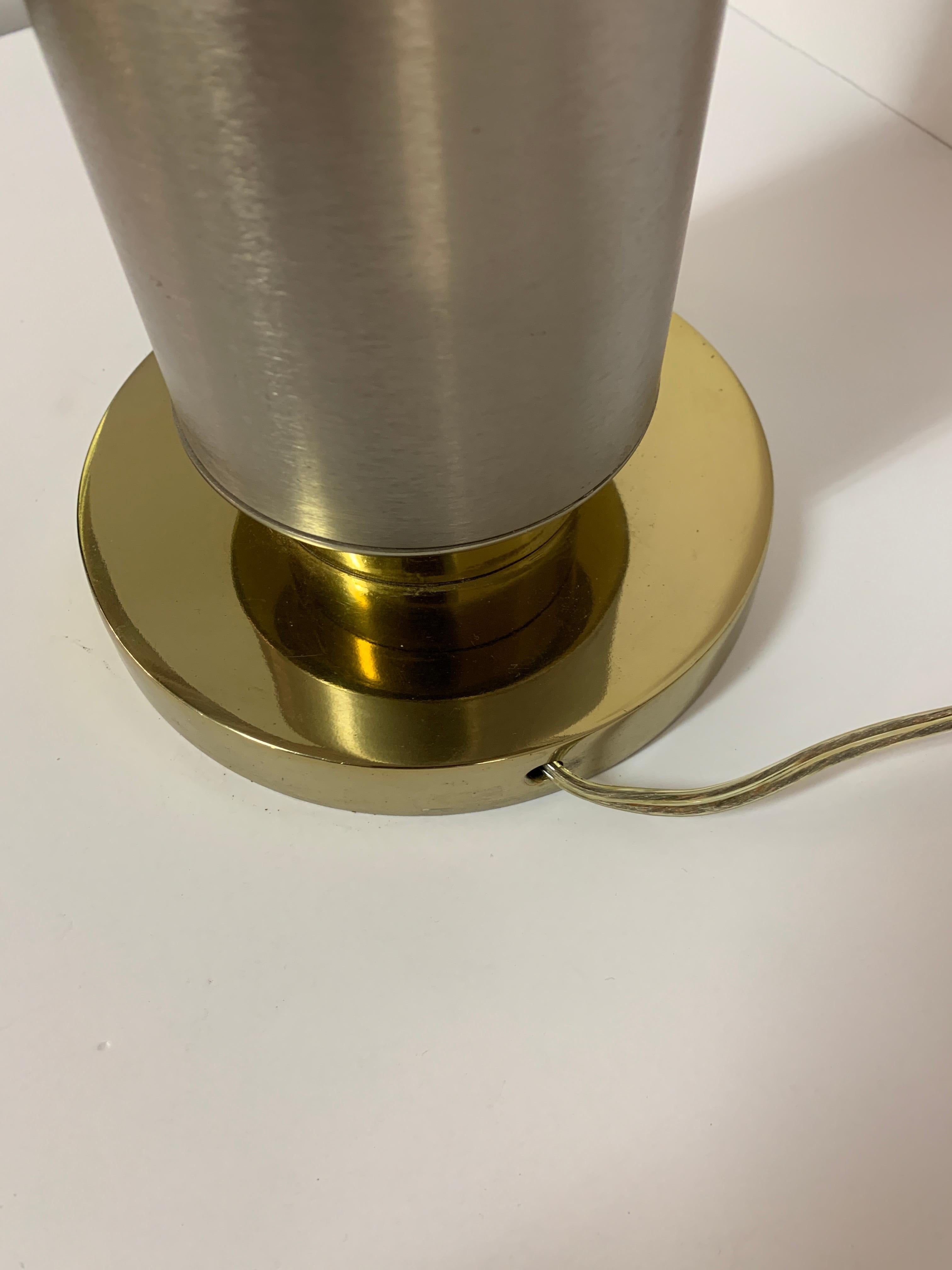 Metal Laurel Brushed Steel and Brass Lamp For Sale