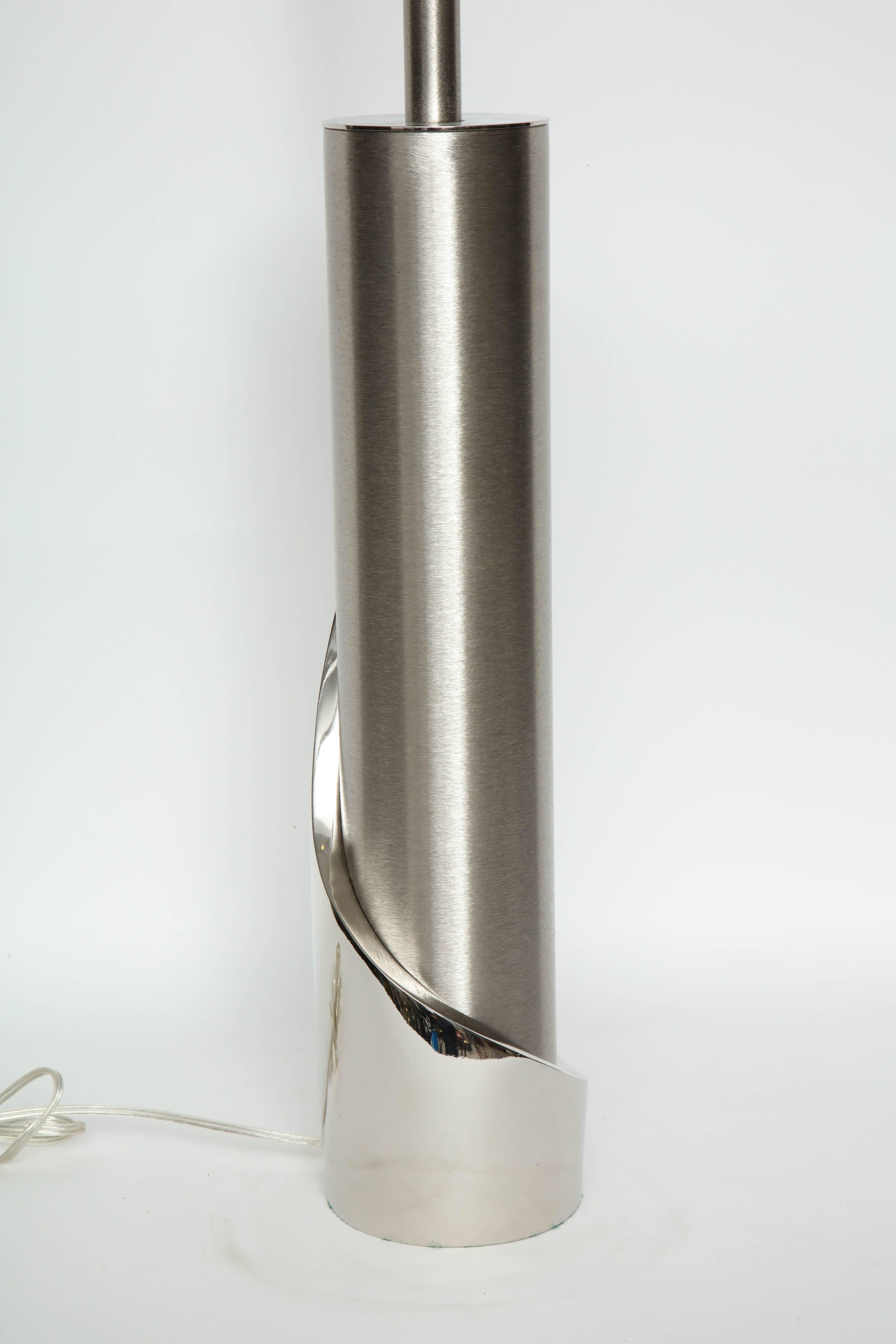 Modern Laurel Brushed Steel Cylinder Lamps For Sale