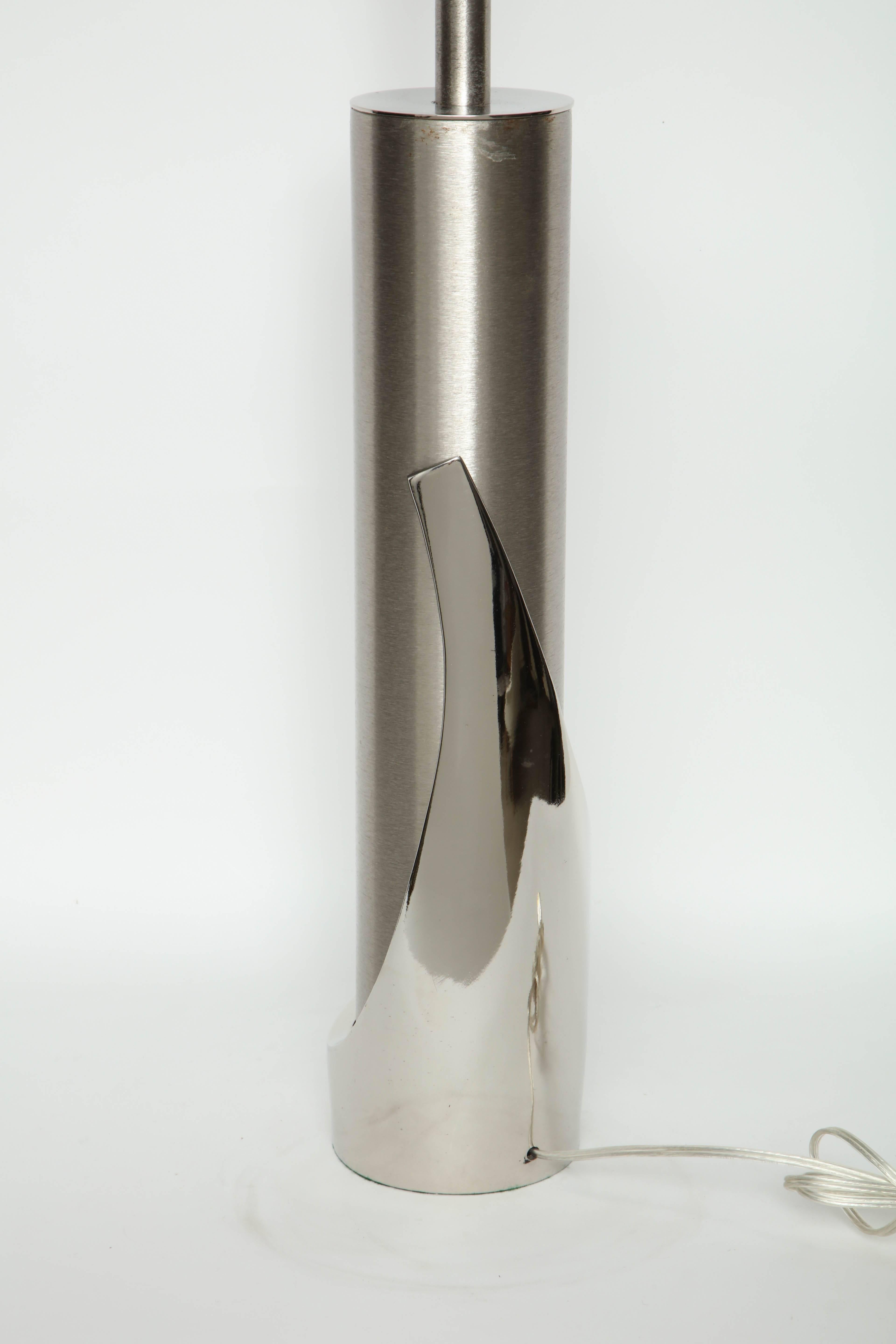 Laurel Brushed Steel Cylinder Lamps In Excellent Condition For Sale In New York, NY