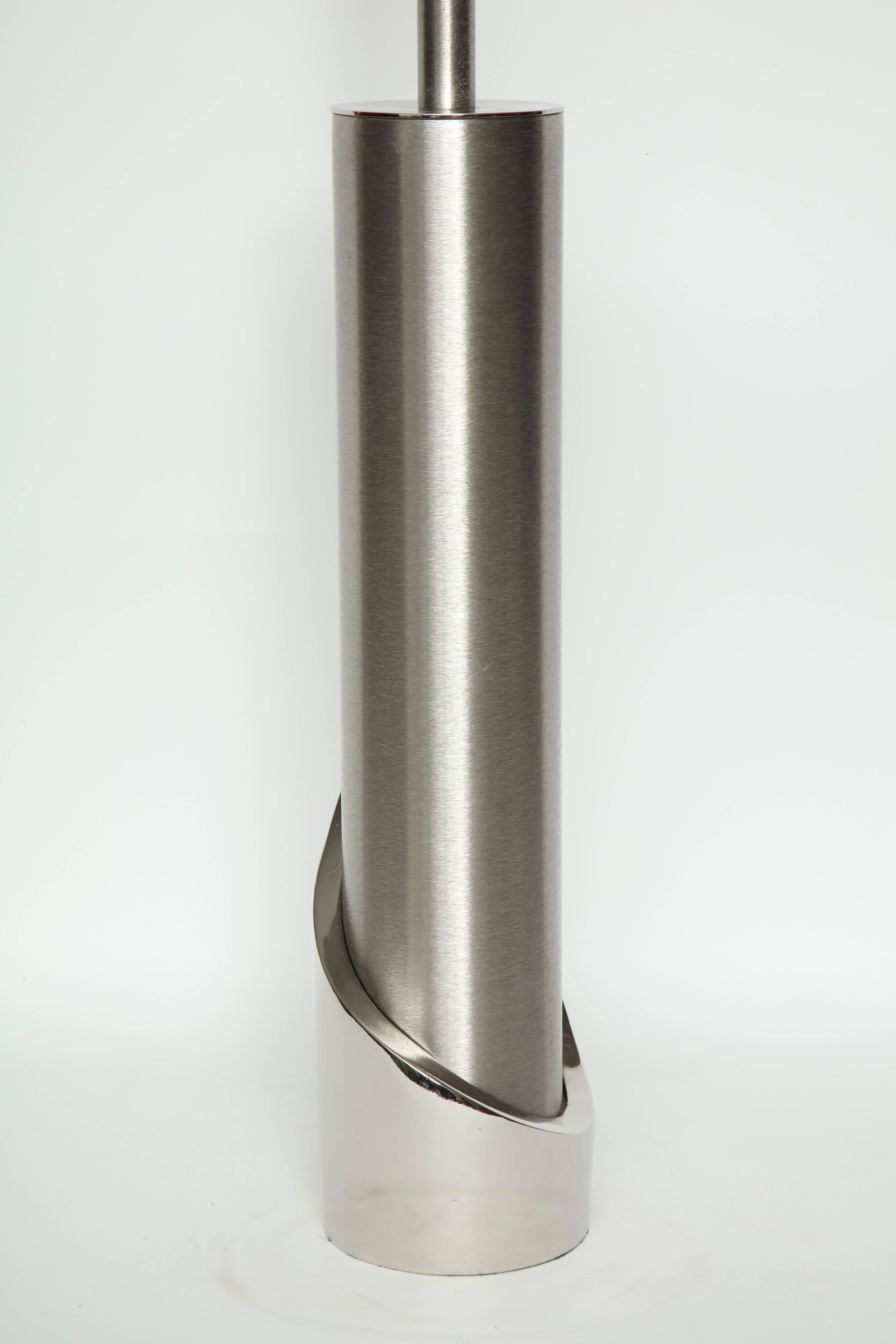 20th Century Laurel Brushed Steel Cylinder Lamps For Sale
