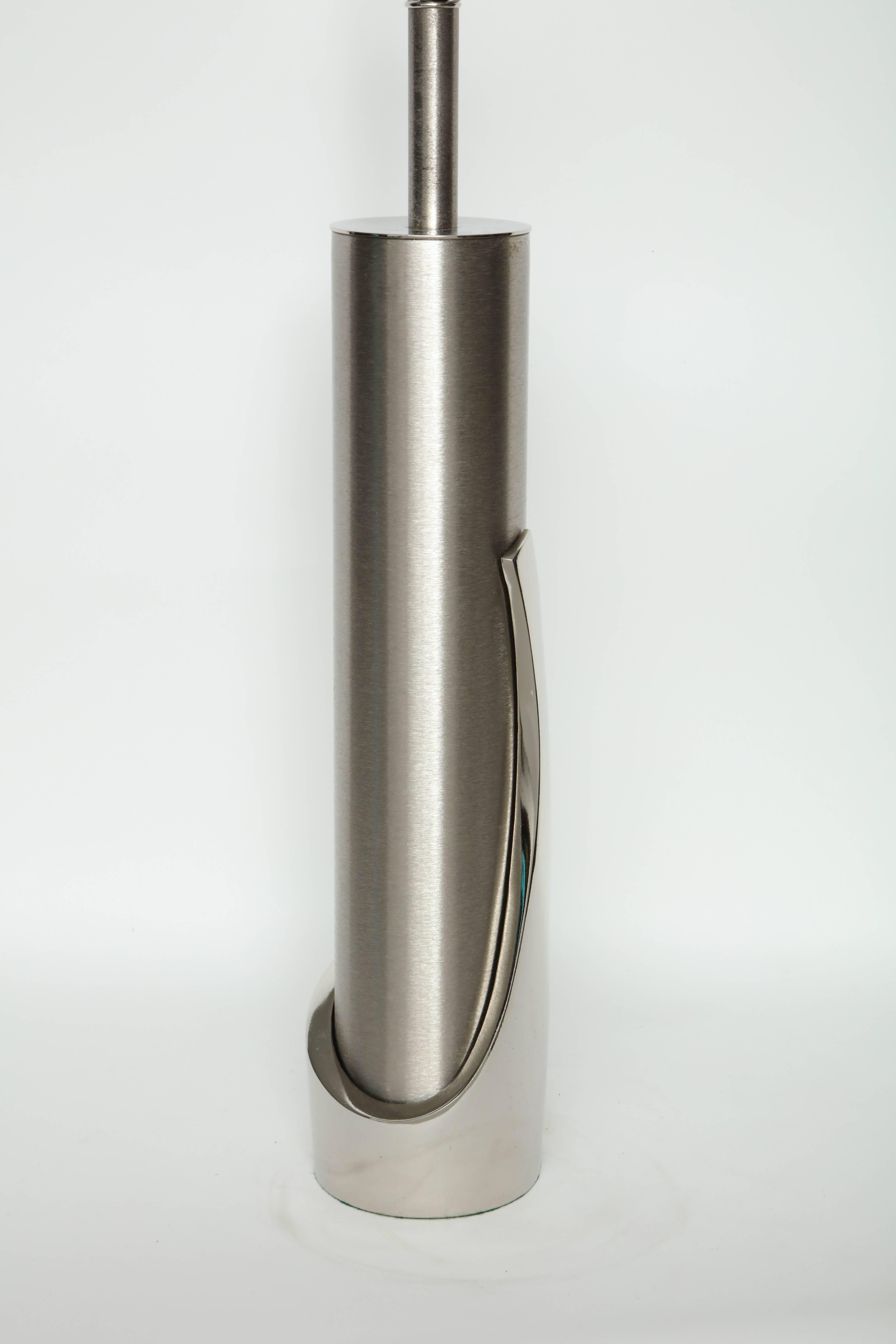 Laurel Brushed Steel Cylinder Lamps For Sale 1