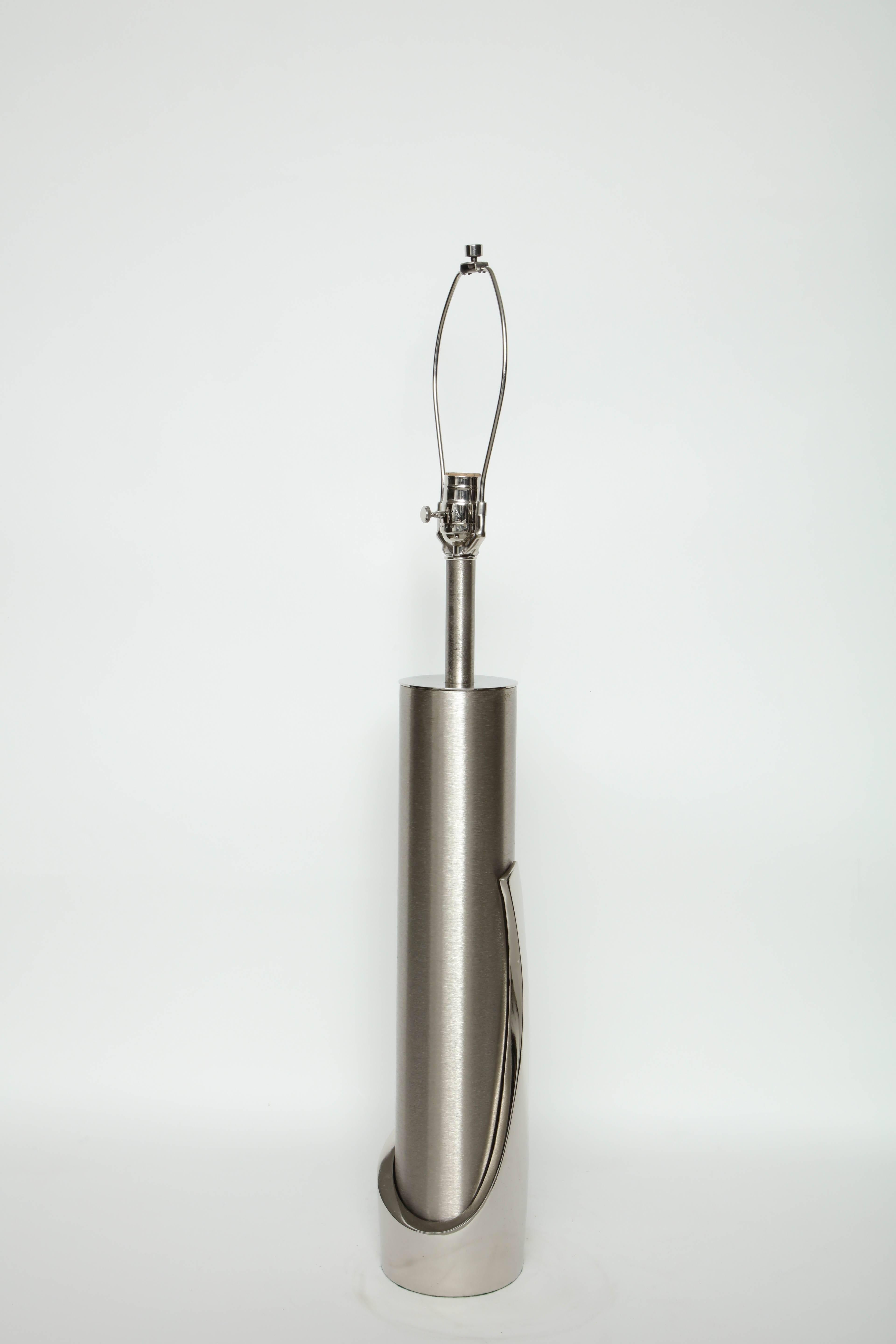 Laurel Brushed Steel Cylinder Lamps For Sale 2