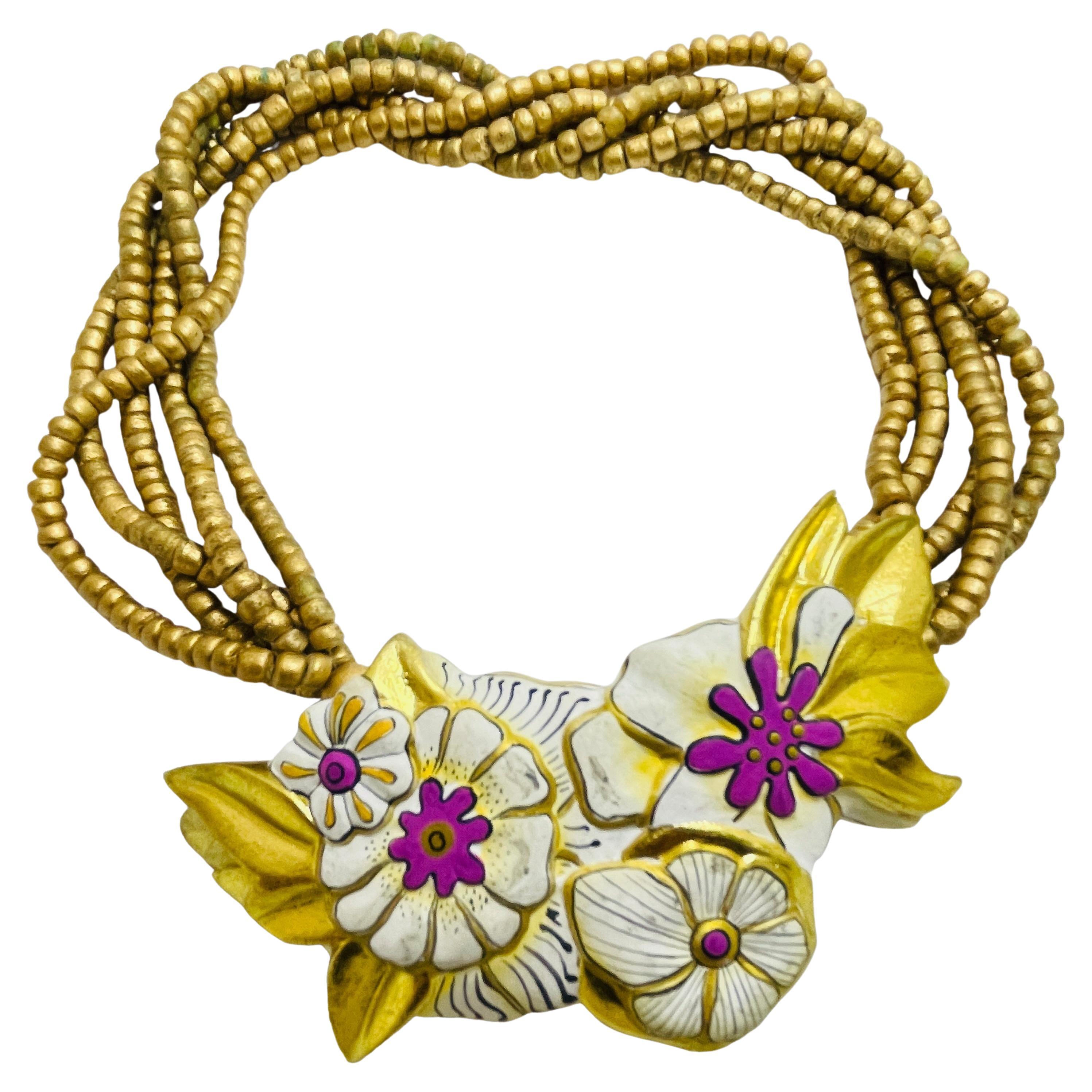 LAUREL BURCH 1993 vintage gold flowers designer runway necklace For Sale