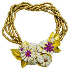 LAUREL BURCH 1993 vintage gold flowers designer runway necklace