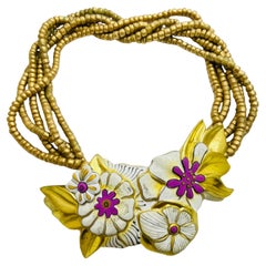 LAUREL BURCH 1993 Vintage gold flowers designer runway necklace