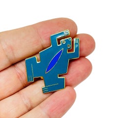 LAUREL BURCH "FROG" signed vintage gold tone teal enamel modern designer brooch