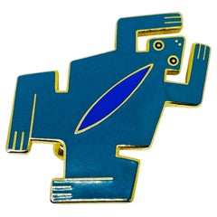 LAUREL BURCH "FROG" signed vintage gold tone teal enamel modern designer brooch