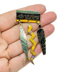 LAUREL BURCH signed vintage gold tone colorful enamel designer brooch
