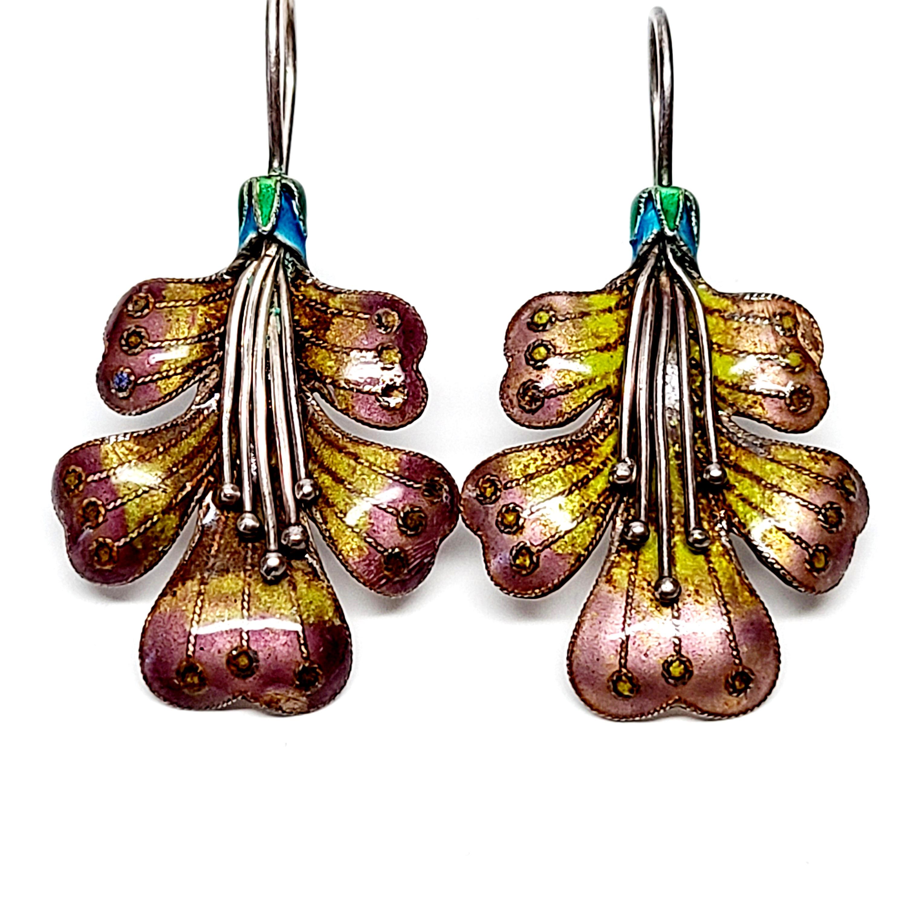 Laurel Burch Silber und Emaille Blumenohrringe Damen