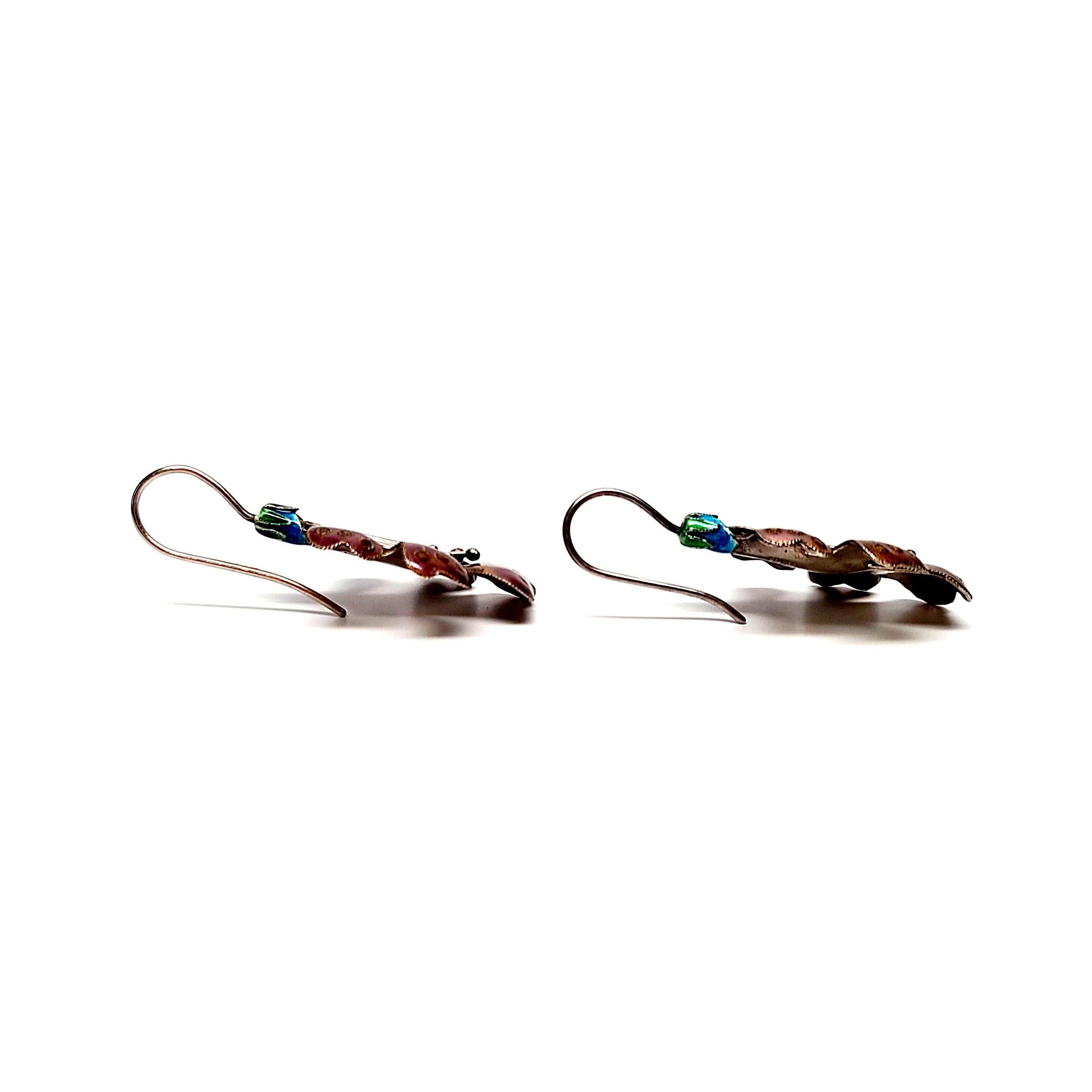 Laurel Burch Silber und Emaille Blumenohrringe 3