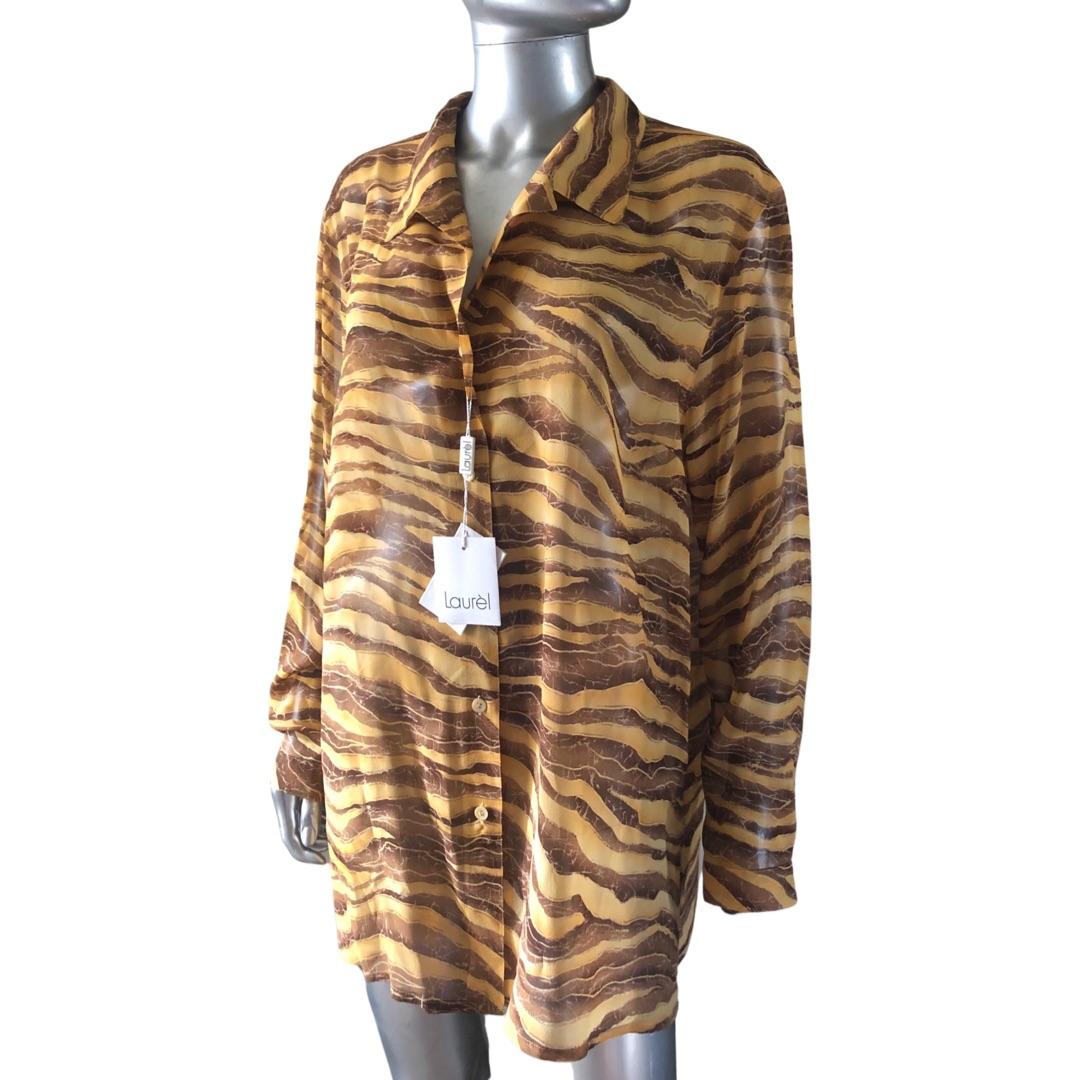 Laurèl by Escada Silk Chiffon Animal Print Blouse NWT Size 14 In New Condition In Palm Springs, CA