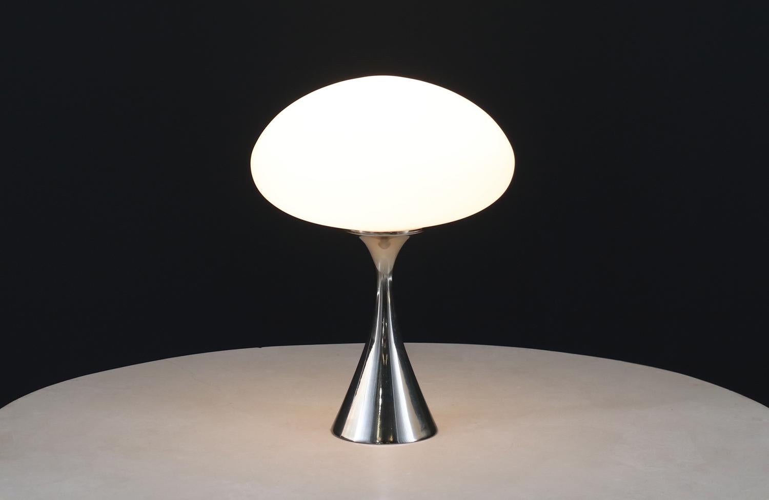 Mid-Century Modern Laurel Chrome & Mushroom Frosted Glass Shade Lamp For Sale