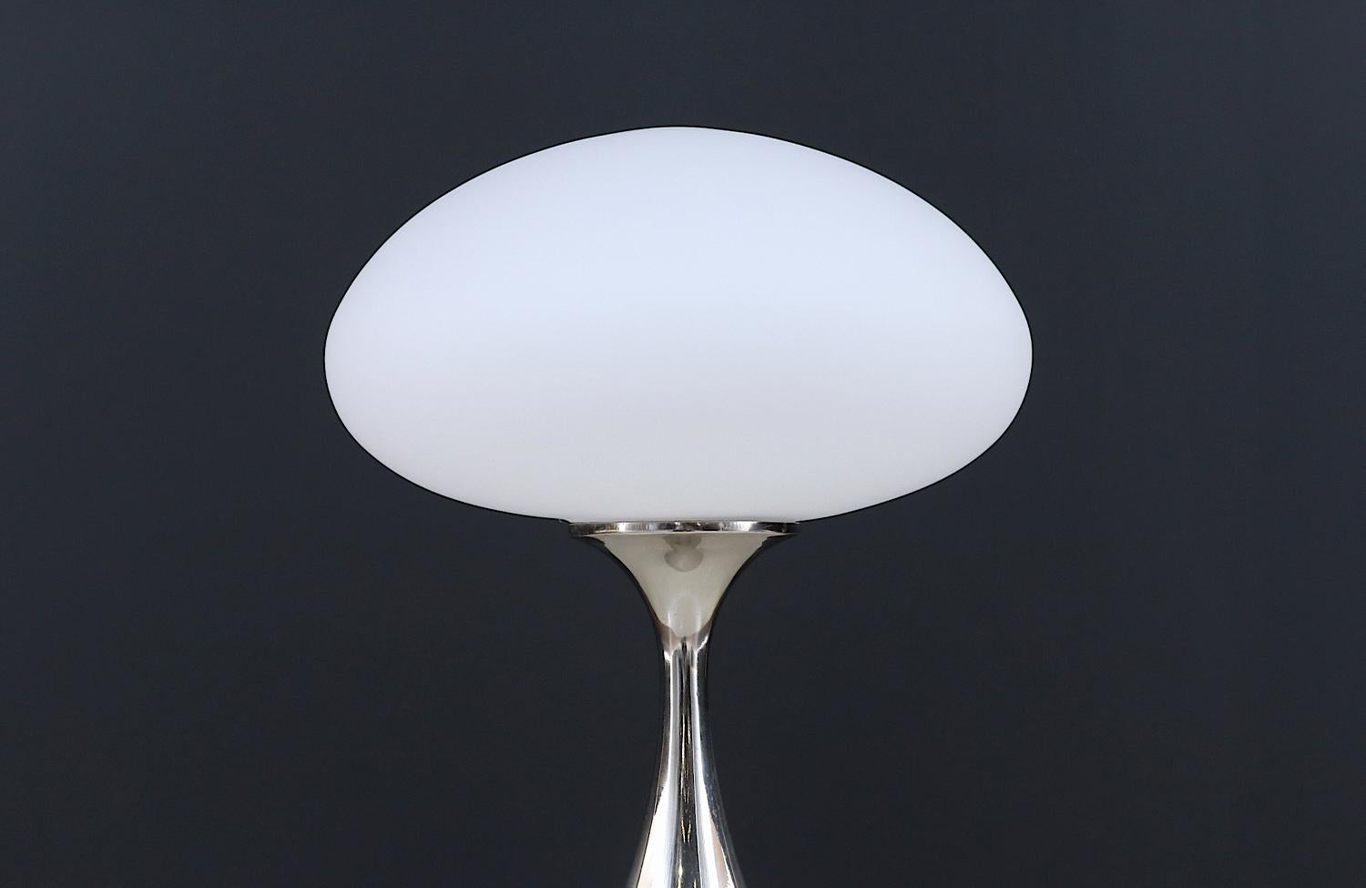 Laurel Chrome & Mushroom Frosted Glass Shade Lamp In Excellent Condition For Sale In Los Angeles, CA