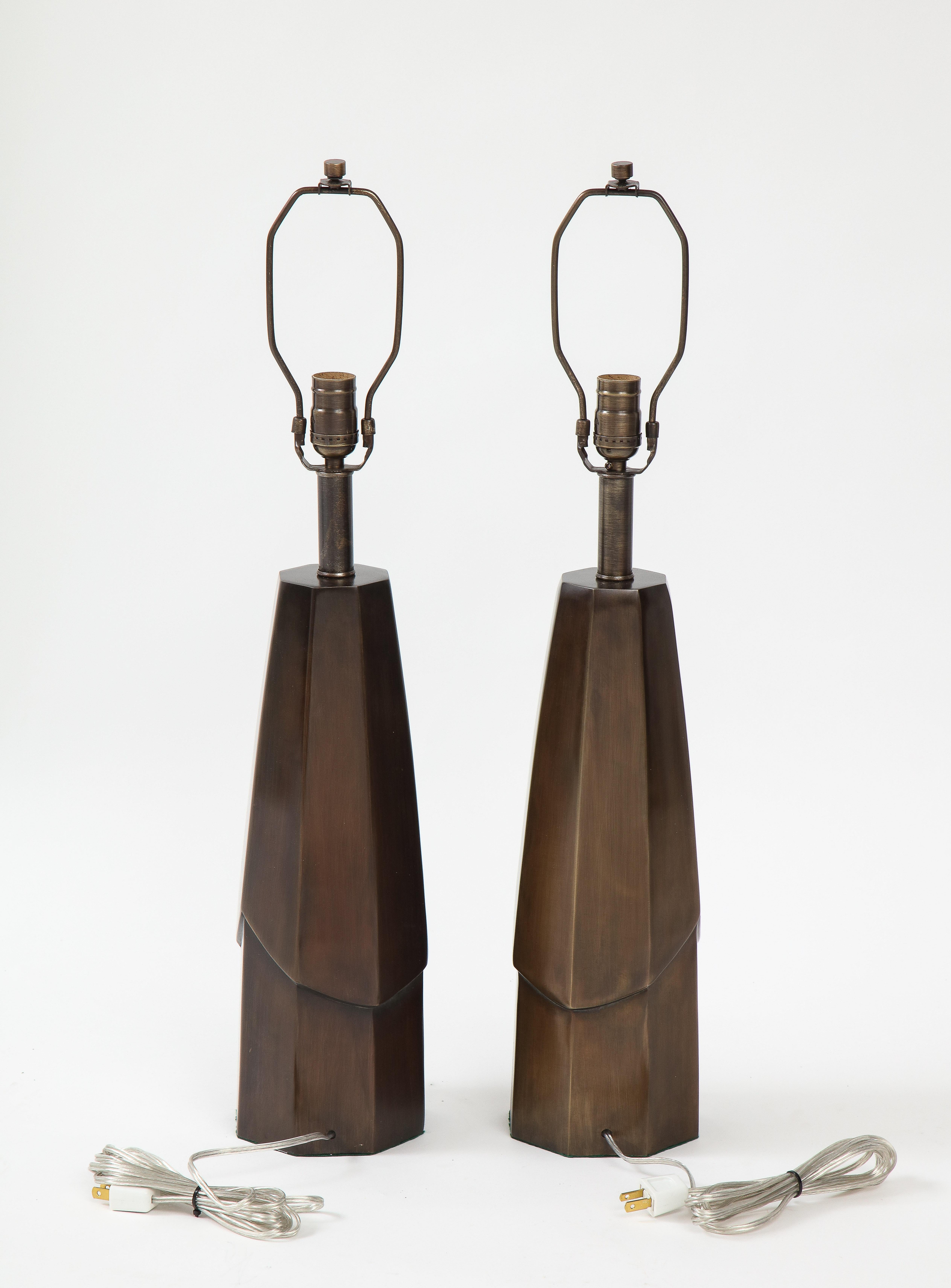 Laurel Faceted Bronze Lamps In Good Condition In New York, NY